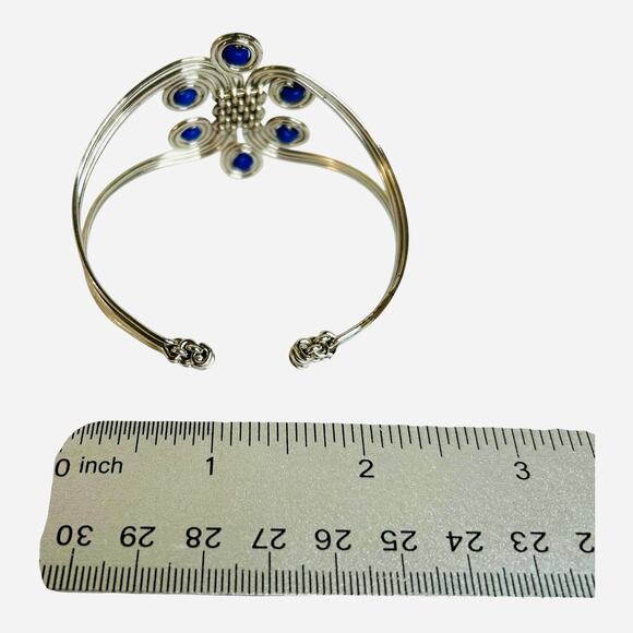 Serpentine Silver Tone Cuff Bracelet With Blue Beads - Picture 3 of 4